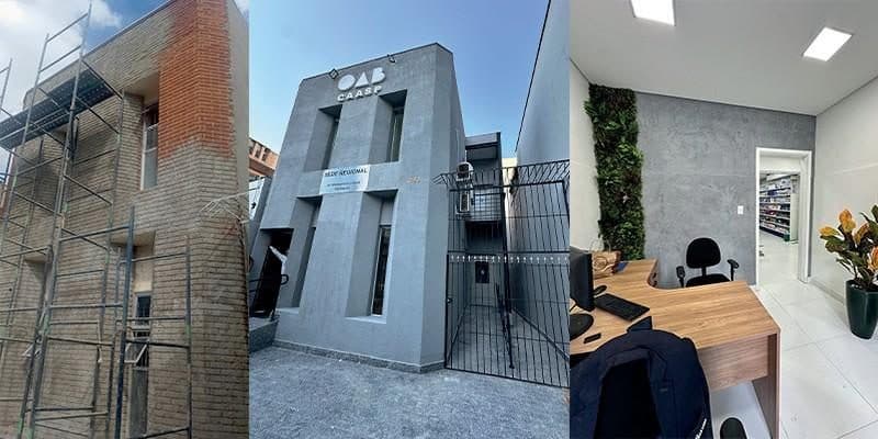 Obra OAB-CAASP executada pela Construtora DRC: antes, durante e depois, da reforma à entrega.